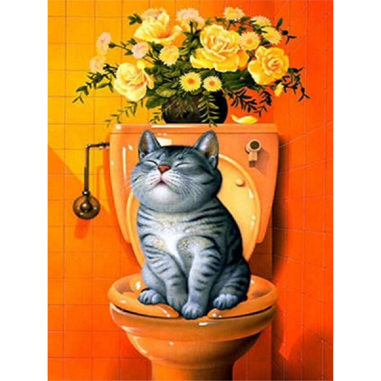 Yscolor Cat Full Drill Diamond 5D Diy Diamond Painting Sitting On The Toilet Animal Embroidery Cross Stitch Rhinestone Mosaic Painting 11.8X15.8 In/30X40cm