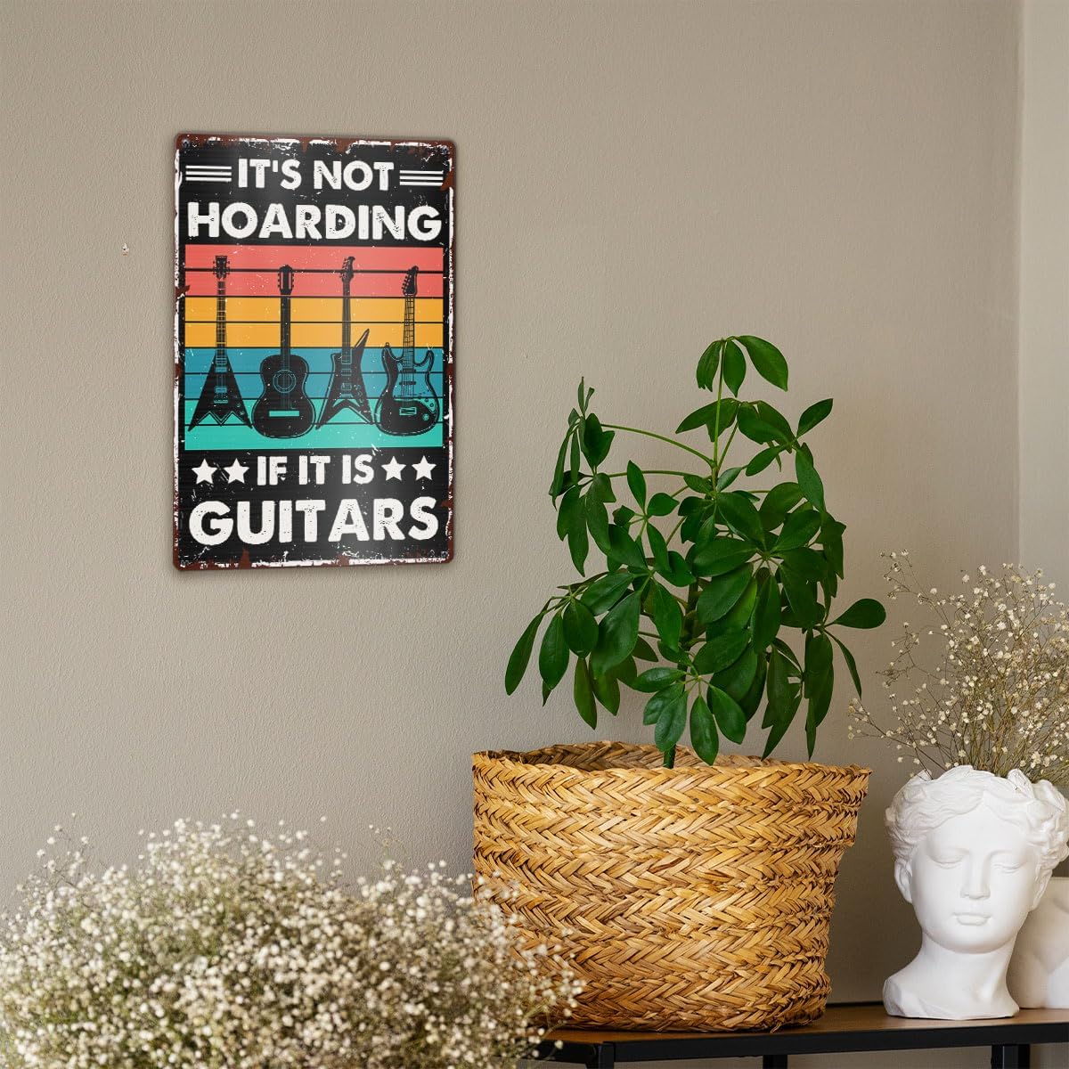 Rustic Guitar Metal Decor Sign for Home Music Band Room Bar Studio Bedroom Office, Funny Guitar Lover Player Decorations Gifts for Women Men Music Lover, 12 X 8 Inches, It's Not Hoarding - Image 4
