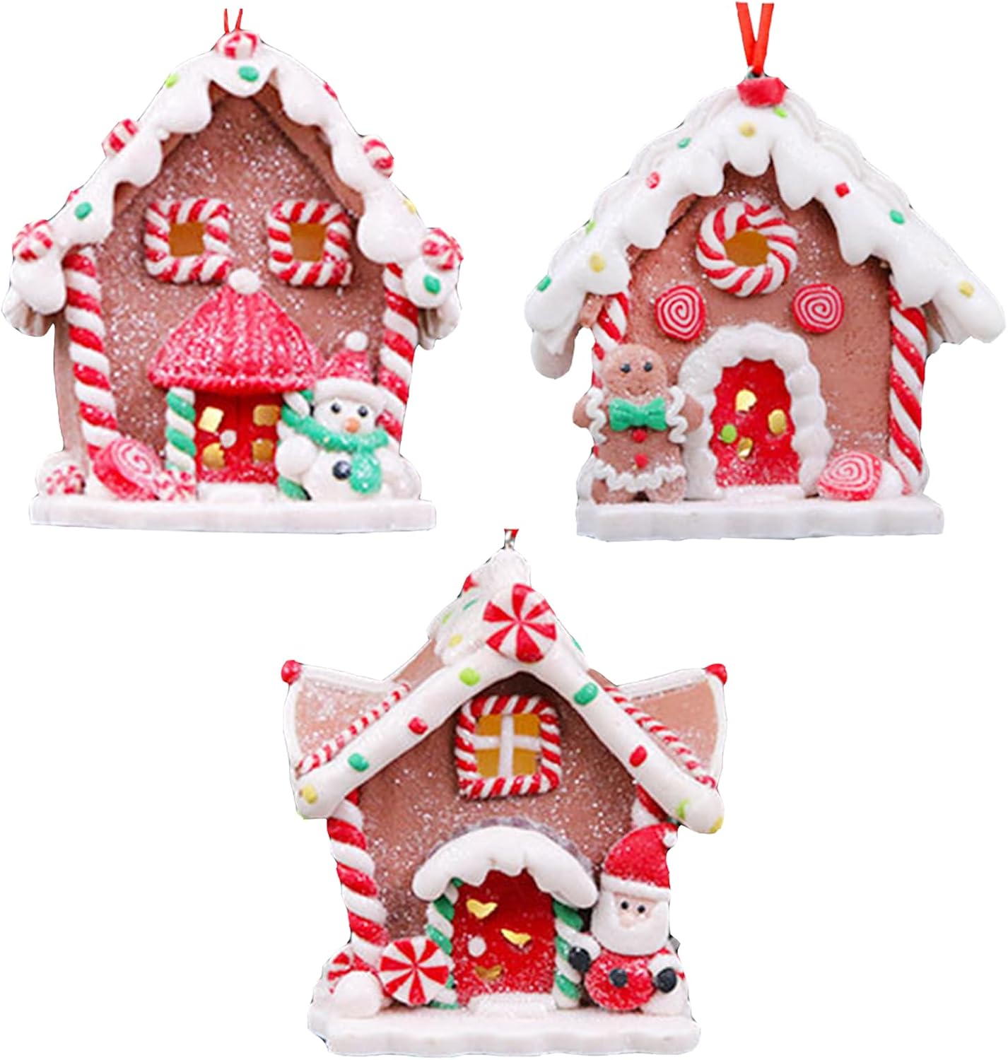 3Pcs Christmas House Ornaments Xmas Tree Decoration Collectible Building (B)