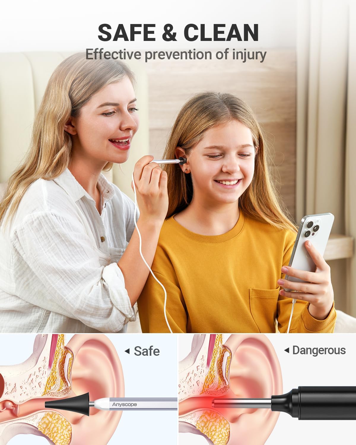 Digital Otoscope with Gyroscope, HD Ear Camera with Ear Wax Removal Tools, Video Ear Scope Otoscope with Light, Compatible with iPhone and Android (White)