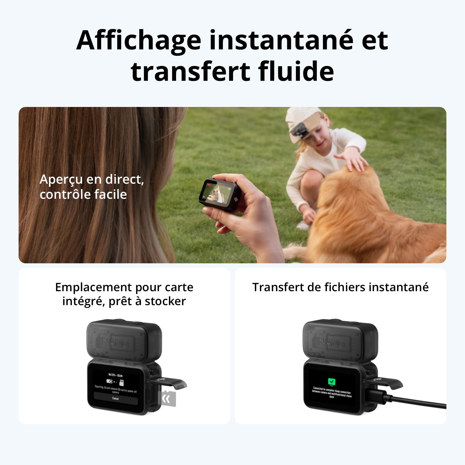 DJI Osmo Nano Bundle Standard (64 Go) - Petite caméra vlog 4K/60 IPS avec capteur 1/1,3″, vidéo FOV Large 143°, 200 Min d'enregistrement, caméra POV magnétique 4K pour Le Sport, Le vlog