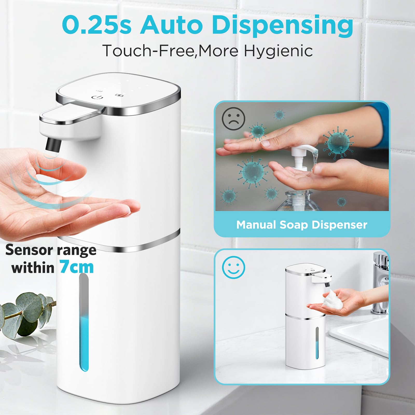 Seifenspender Automatisch Wandbefestigung,400ml Elektrischer Seifenspender mit Sensor Infrarot USB Wiederaufladbar,IPX5 Wasserdicht Seifenschaumspender für Küchen,Bad,Schule,Hotel