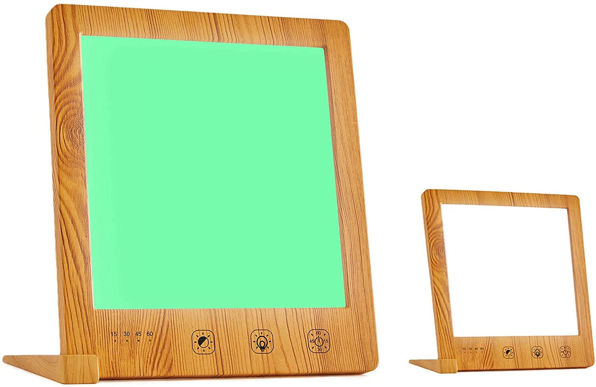 Multi Focus White and Green Light Therapy Lamp Sun Box- for MIGRAINE sufferers- 10000 Lux LED UV-Free with Touch Timer Function, Adjustable Brightness Control- Happy Mood Light (Wood Grain)