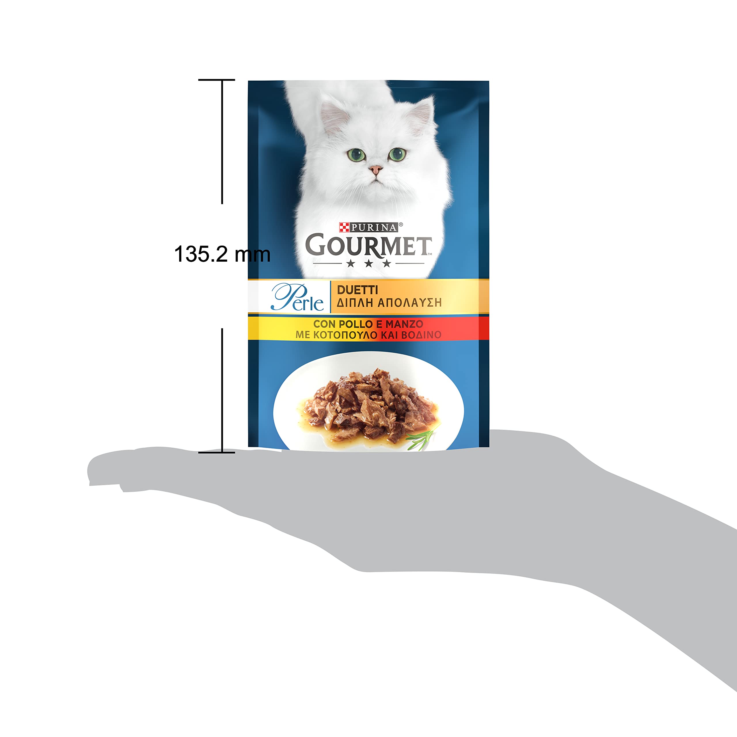 GOURMET Perle Duetti Cibo Umido per Gatti Adulti Bocconcini in Filettini con Pollo e Manzo 26 Buste da 85g