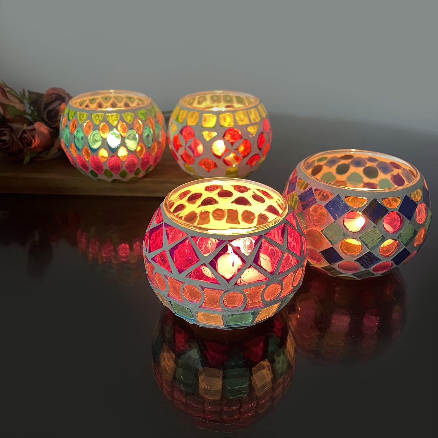 Buy Glass Votive Candle Holder 4pcs Colorful Mosaic Tealight Candle