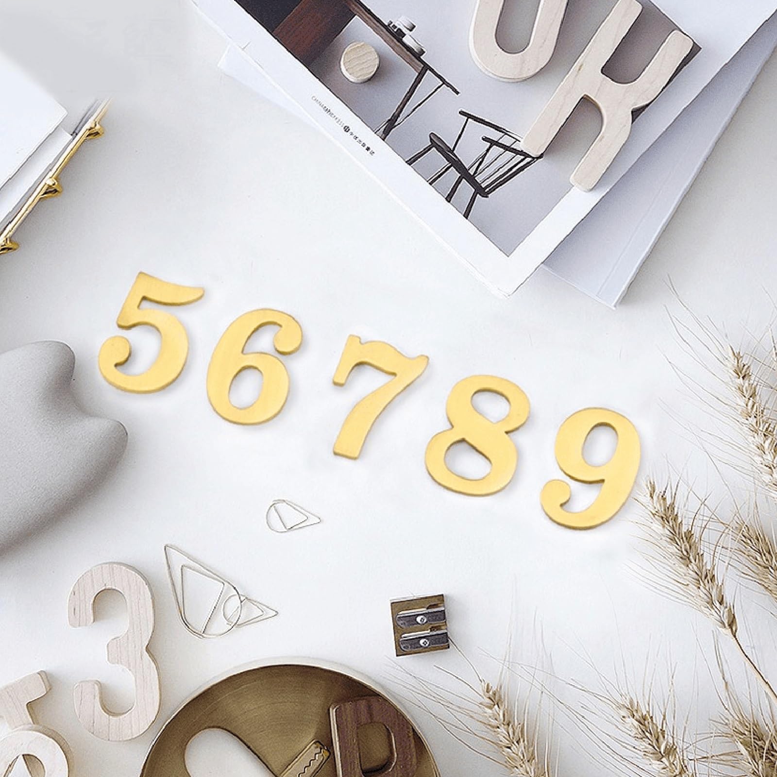 Numeri Civici Da 3 Pollici, Numero Di Porta Moderno In Metallo Ottone, 8 Cm, Lettere Dorate Per Indirizzo Di Cassetta Postale, Segno Decorativo Per Esterni, Per Camera D'hotel, Giardino(1)