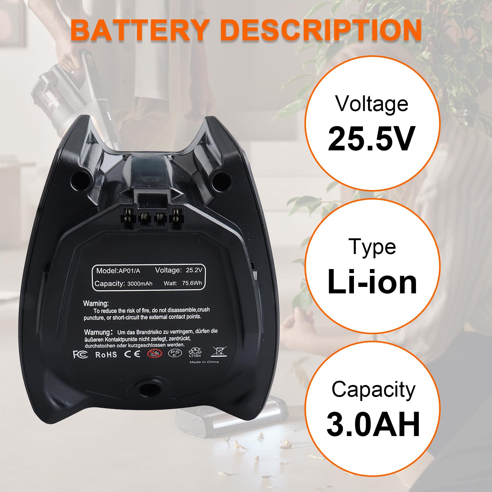 Batteria di ricambio Lushtower da 3000 mAh per aspirapolvere senza filo Miele Triflex+ serie HX1/HX2, HX1 Facelift, HX2 Pro, sostituisce 1010042, 11384710, AP01, AP02, AP03, HS19.