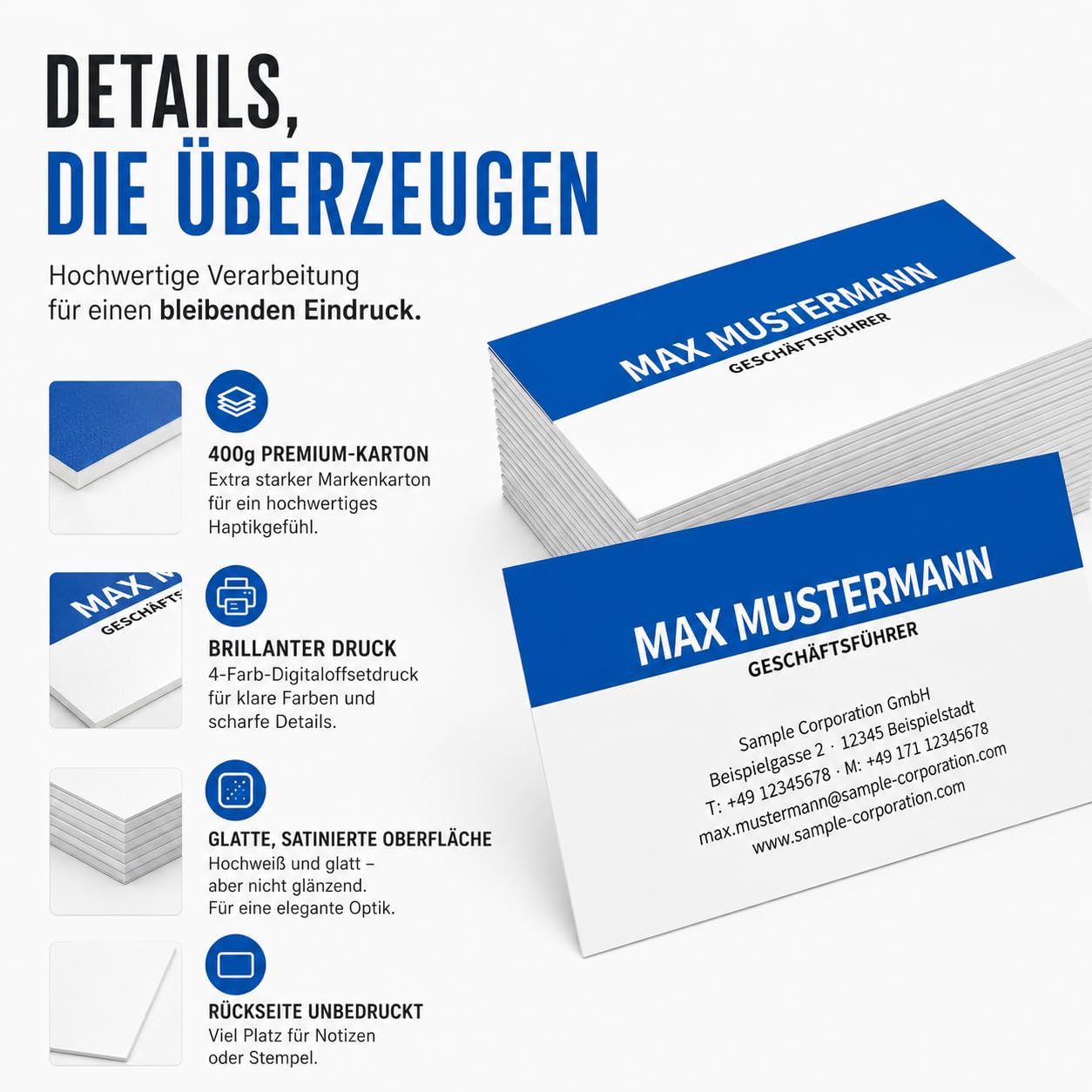 Visitenkarten, prinux, Professionell, 1800 Stück, 400g-Karton, mit Wunschtext - Text, Schriftart und Farben sofort online anpassen