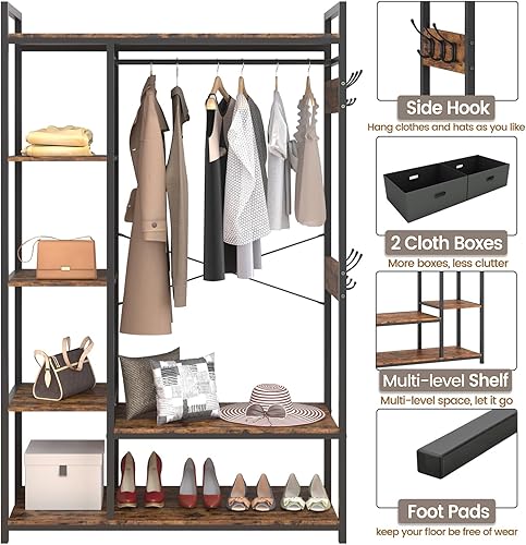 Miniatura 6 de Organizador de ropa, organizador de armario independiente, sistema de armario independiente con divisores abiertos y rieles para colgar ropa,