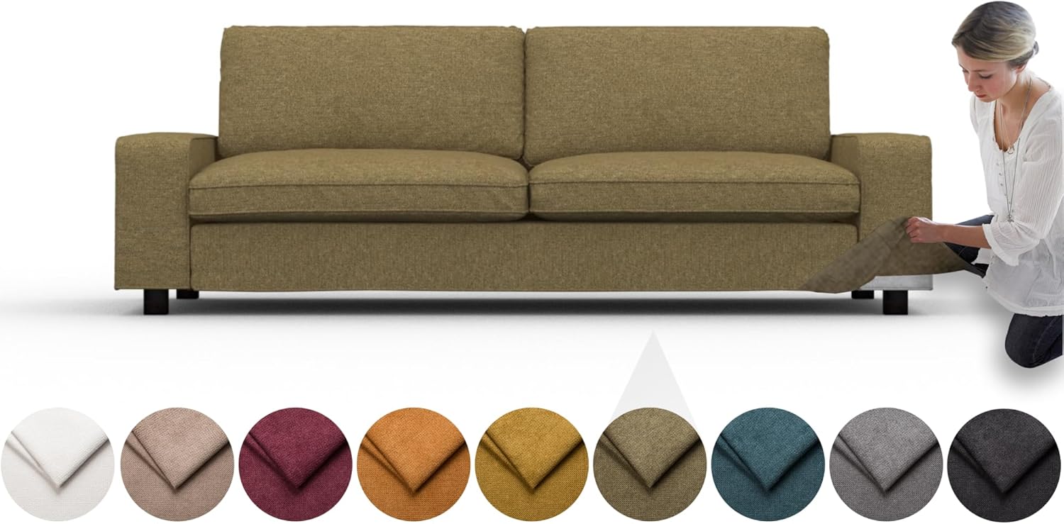 comfortly Cover for Kivik 3 Seat Sofa, Replacement Slipcover, Heavy Duty 7 pcs Cover, Soft Durable Washable Fabric, Easy to Clean & Replace (Crown - Olive)