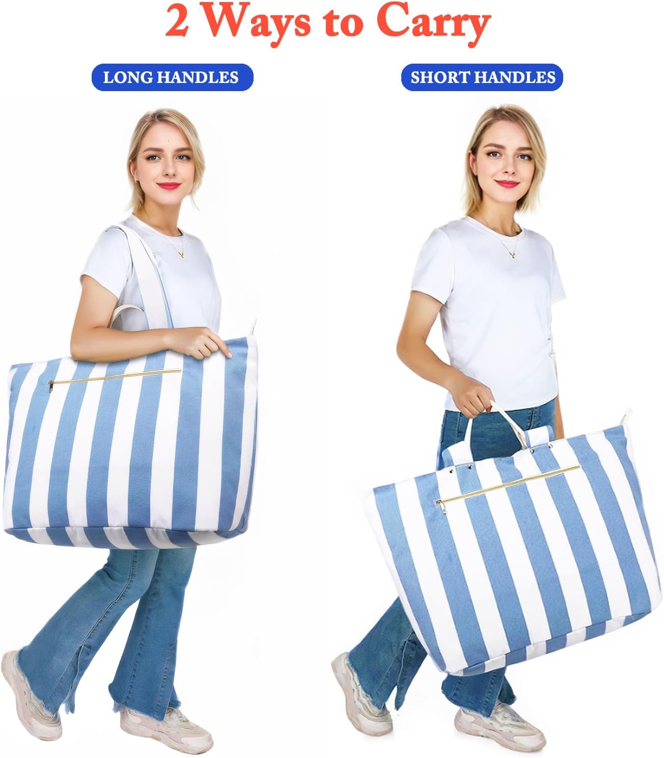 Large Canvas Beach Bag for Women, Beach Bags Waterproof Sandproof with Zipper & Wet Bag Cruise Essentials - Image 6