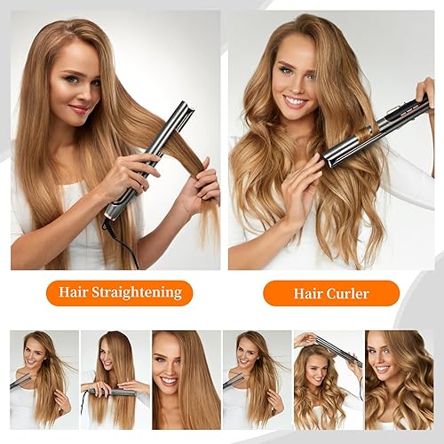 Miniatura 6 de Plancha rizadora y rizadora 2 en 1 portátil, plancha plana para el cabello, placas flotantes de cerámica, calentamiento rápido, bloqueo de