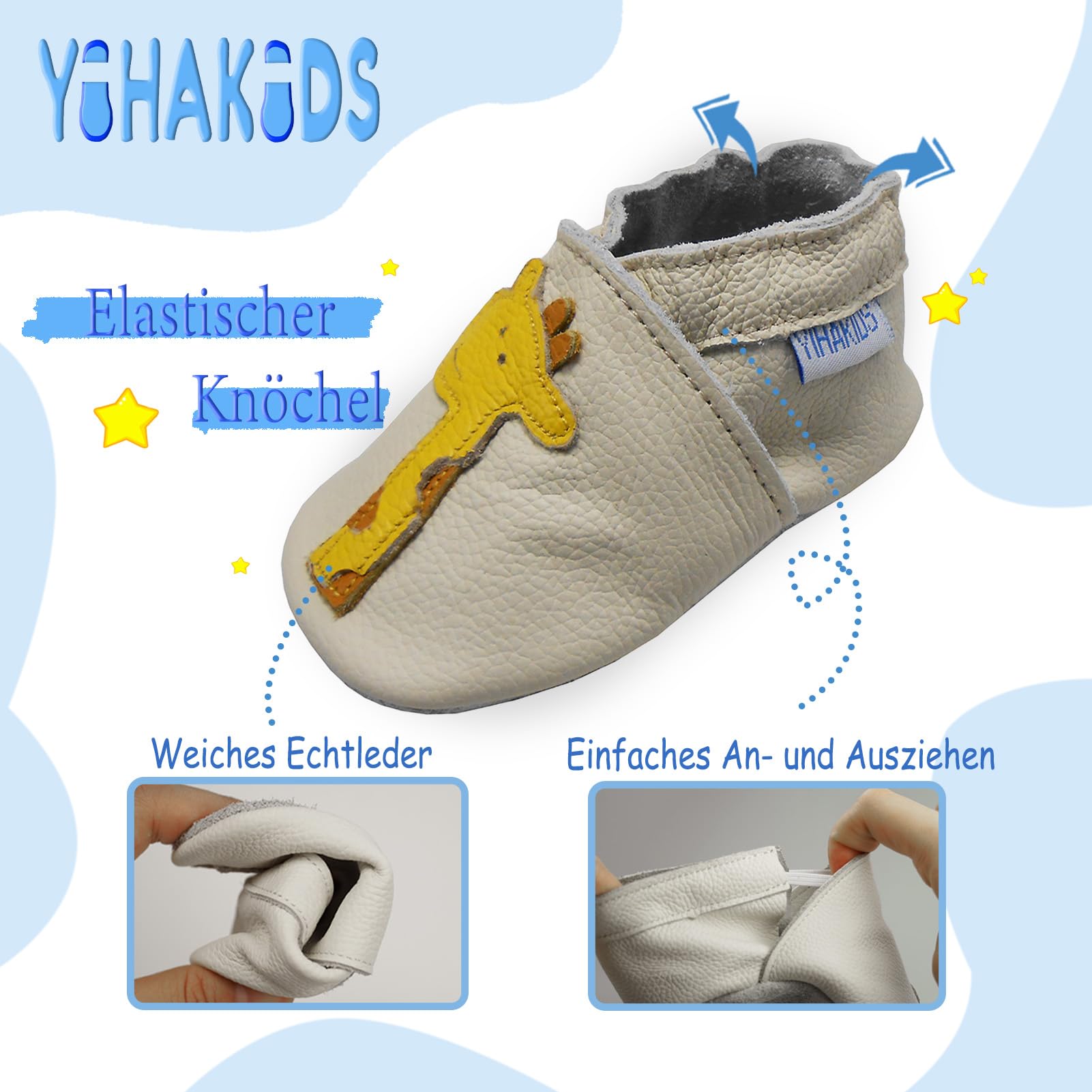 YIHAKIDS Krabbelschuhe Babyschuhe Lauflernschuhe Kleinkind Lederschuhe Hausschuhe Weiche Sohle Lernlaufschuhe - 5