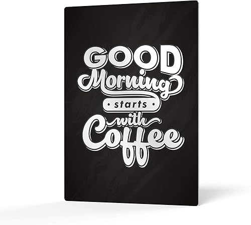 HB Art Design Good Morning Starts with Coffee Retro Style Quote Metal Print Wall Art Coffee Bar Decor Coffee Signs Kitchen Wall Decor Dining Room