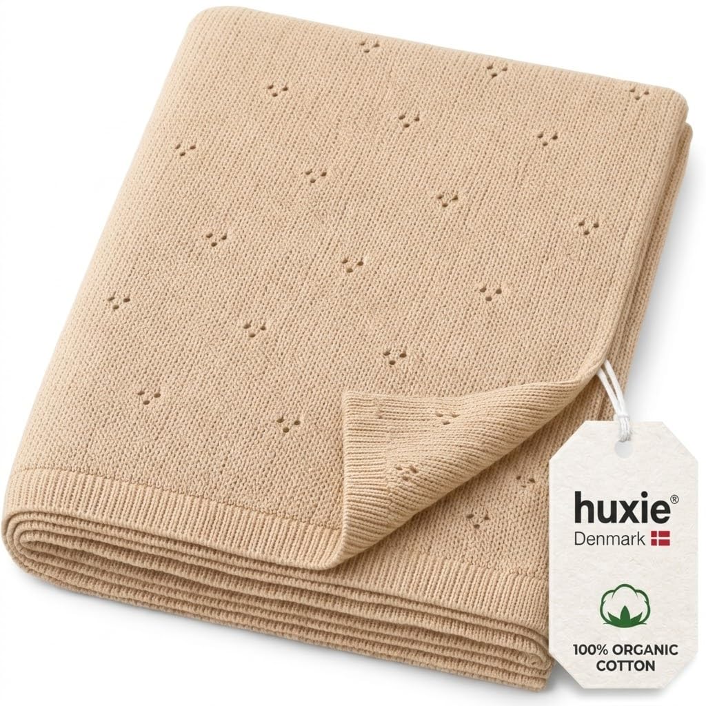 Pointelle Knit Baby Blanket – 100% Organic Cotton, Newborn Crib Quilt