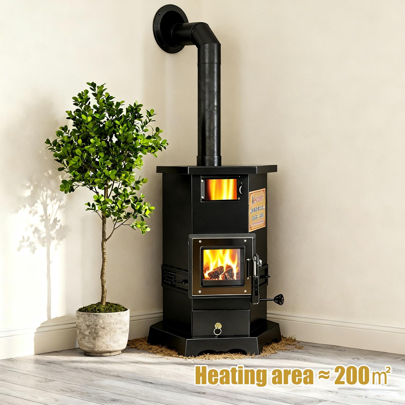 Sechseckiger Kaminofen Holzofen, Multifunktionaler Pelletofen, Geeignet for Holz, Kohle und Pellets, for Privathaushalte und Gewerbebetriebe