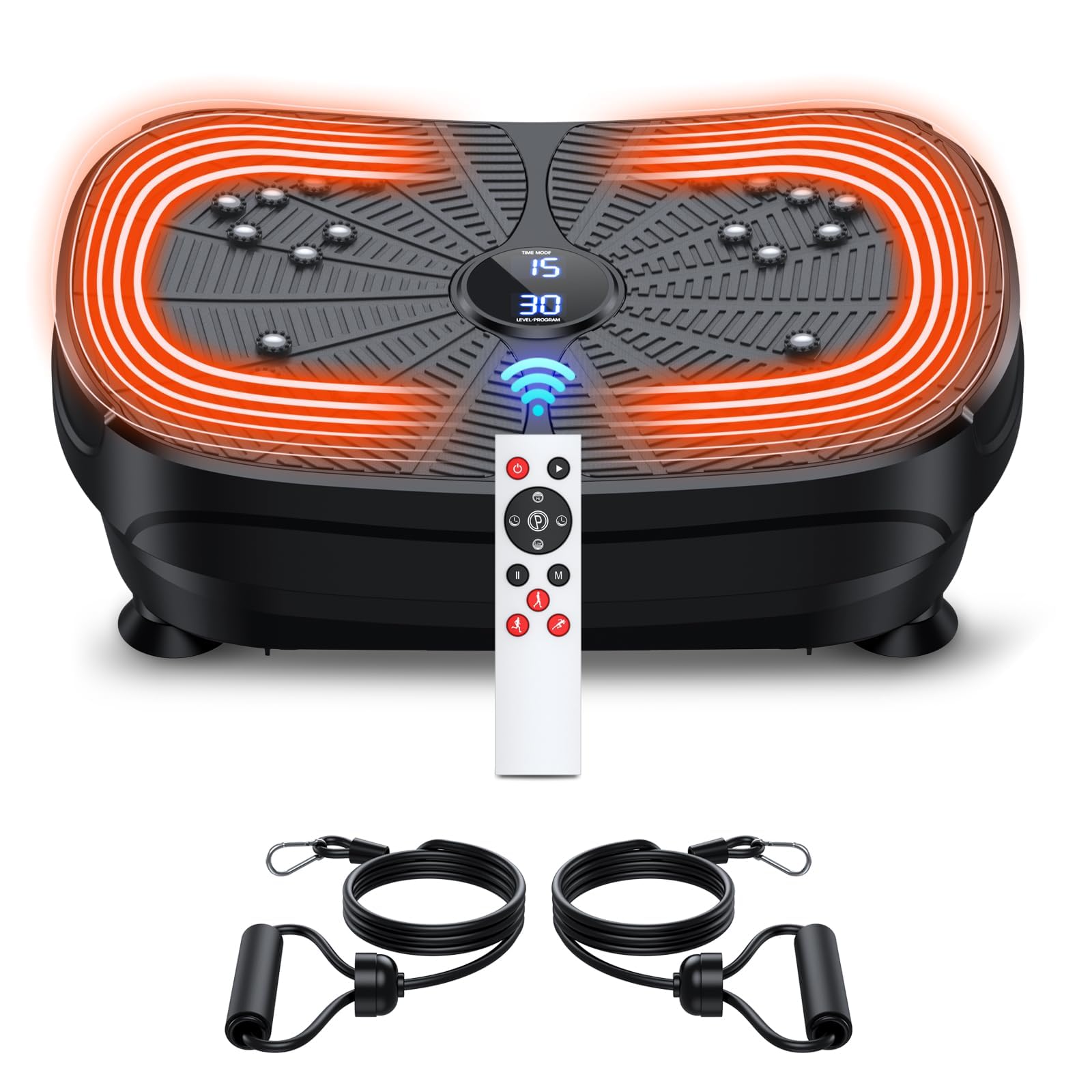 Vibration Plate Exercise Machine, PBYRD Portable Full Body Vibration Platform for Lymphatic Drainage, 9 Preset Auto Mode Fitness Board for Weight Loss Shaping, with Resistance Bands, 99 Levels