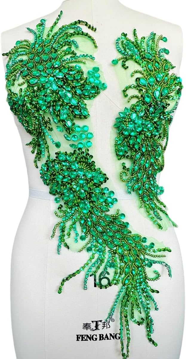 Pure Handmade lace Rhinestones Applique Shining Decoration Trim Patches with Sewing Beads Acrylic Stones for Dress Clothing Accessories (Deepblue)