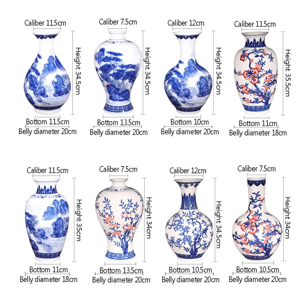 Amazon.co.jp: KOMFGT 景徳鎮 青と白の磁器の花瓶、大きな手作りの中国