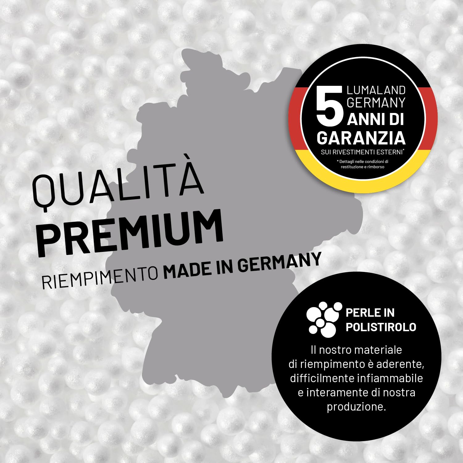 Lumaland Sitzsack Classic XXL All-in-One Set | Gigante Sitzsack XXL con cordino e rivestimento per interni ed esterni | Poltrona con imbottitura EPS sicura all'interno - Rivestimenti facili da