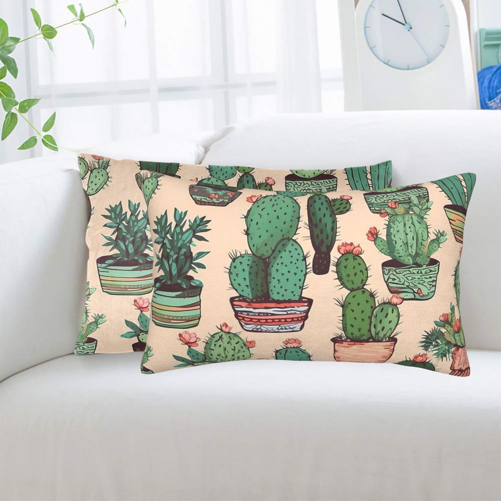 Cactus Pattern Standard Pillowcases Sets of 2, Ultra Soft Microfiber Plush Pillow Cases 20"X30" Comfort Decorative Throw Pillow Cover with Hidden Zipper for Bedroom, Sofa, Couch