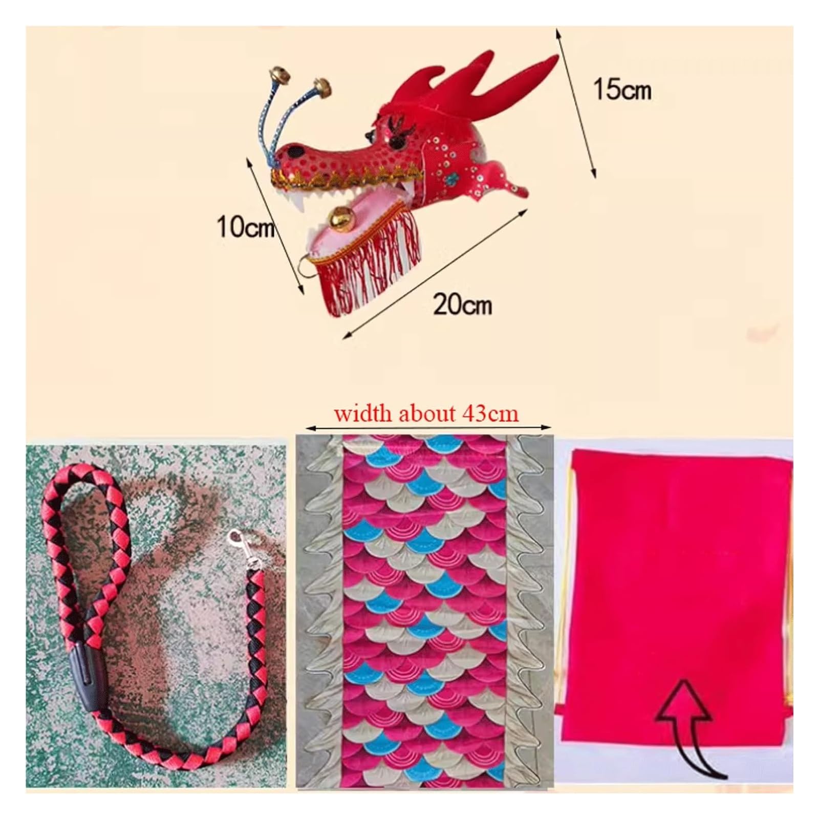 Fitness Dragon Streamer, Fitness na świeżym powietrzu Taniec smoka, Chińska głowa smoka Rekwizyty do tańca smoka Program występów szkolnych Narzędzia Fitness Dragon Belt Pomyślna chmura(Colorful,3Mete