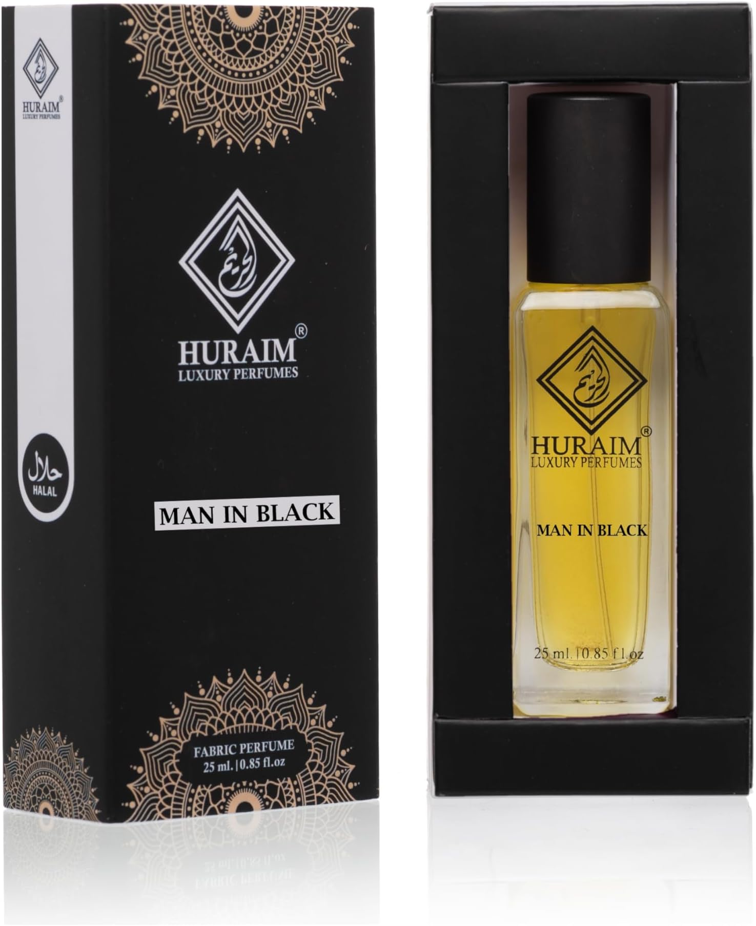 MAN IN BLACK PERFUME 25 ml. | HURAIM Brand | Warm, bold, sensual and spices, develops into a leathery floral heart, and settles into a sweet resinous base. Long Lasting