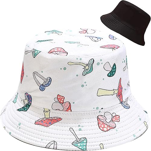 XYIYI Lindo sombrero de pescador, sombrero de playa para mujer, reversible, con doble lado