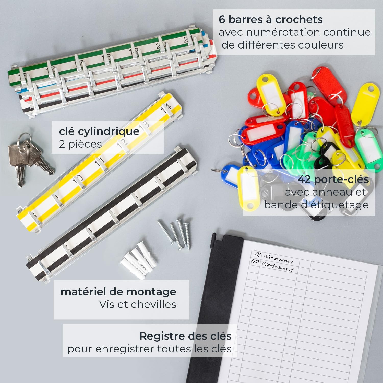 HMF Armoire à clés en Acier, Coffret à clés verrouillable pour Bureau, Administration ou Parc Automobile | 42 Crochets pour clés | 35 x 27 x 8 cm | Noir