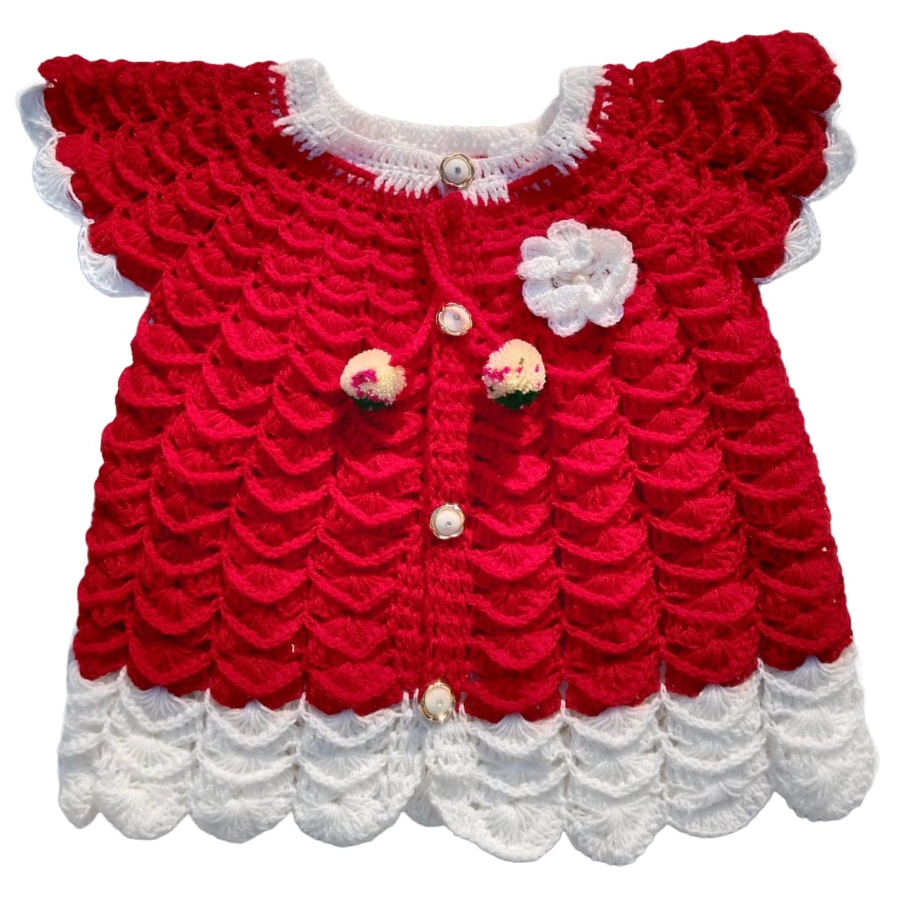 NILU Craft Baby Girls Handmade Woollen Frock Cum Sweater (Red)-picture-21