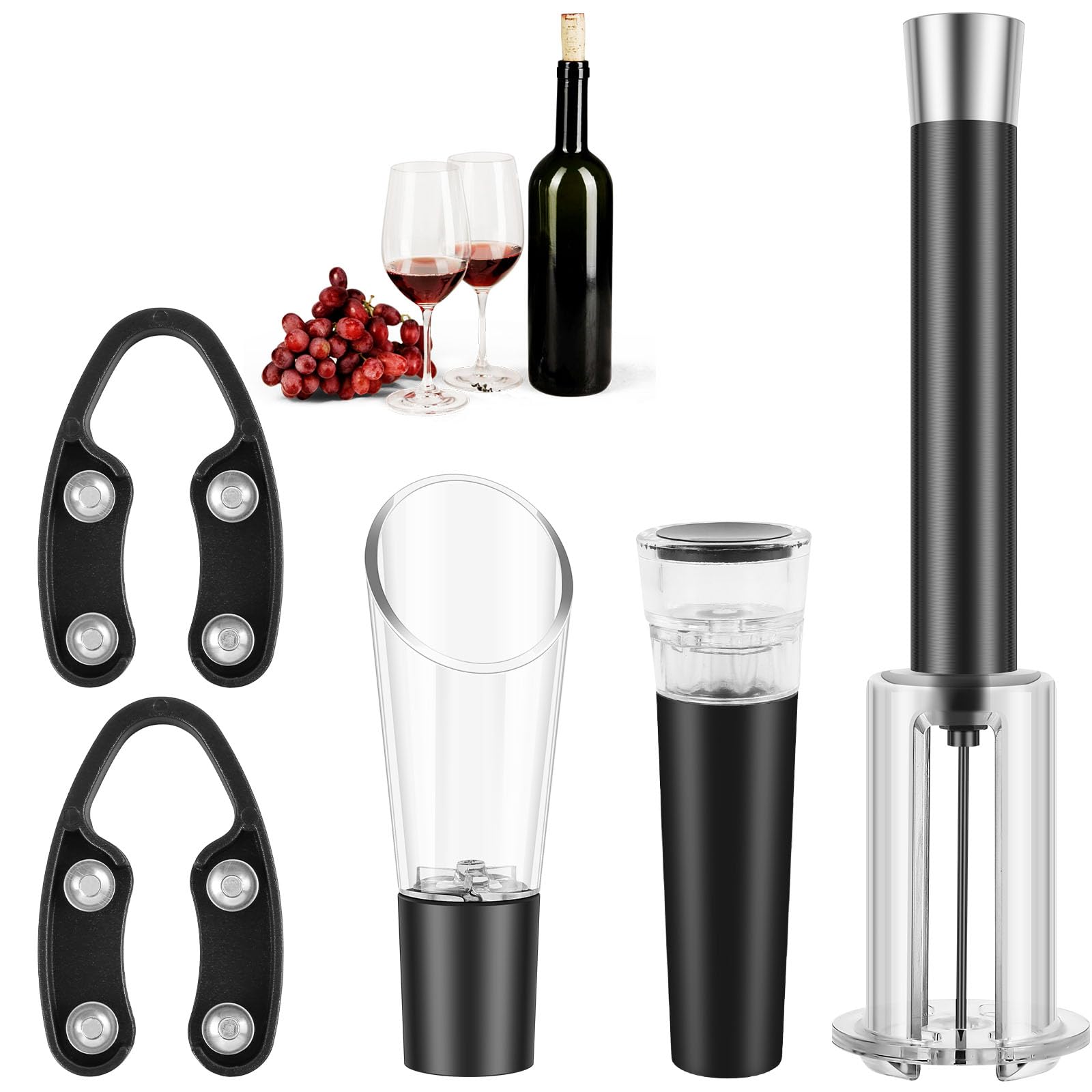 HSHGZSR Wine Opener Set Air Pressure Pump Air Pump Wine Opener Air Pressure Wine Opener with Foil Cutter Wine Pourer Vacuum Stopper Cork Remover Corkscrew Wine Opener for Wine Lovers