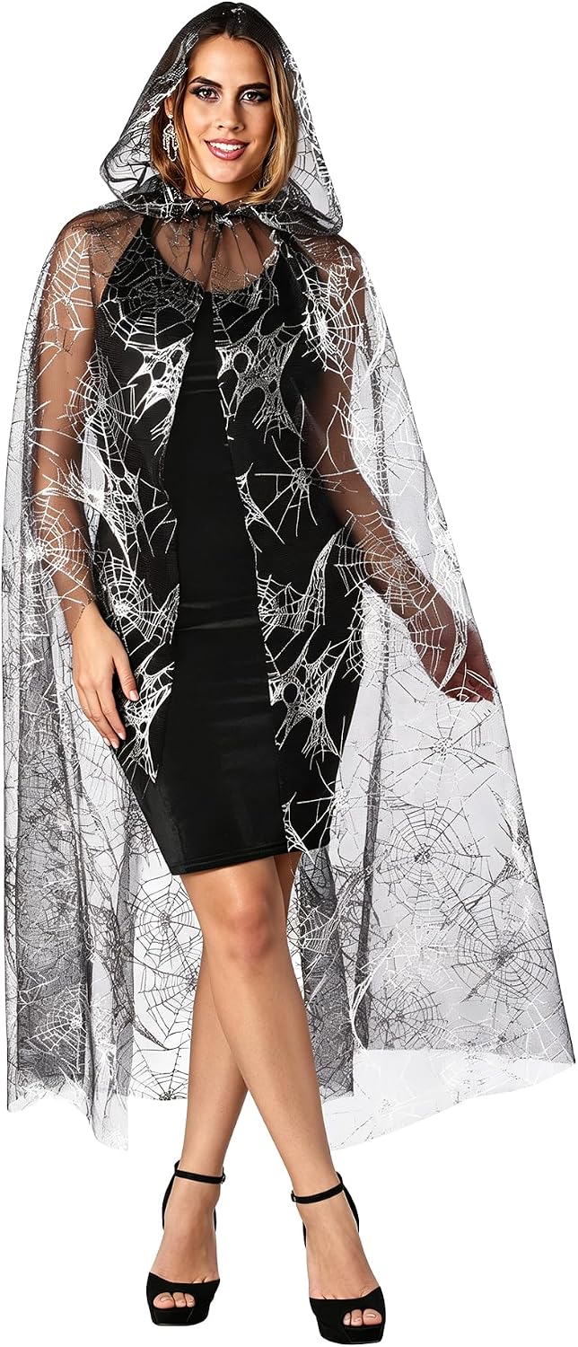 Adult Halloween Spider Web Cape, Silver