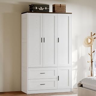 ANCTOR 70.6" Freestanding Wardrobe Closet Armoire: 3 Doors, Hanging Rod, Drawers, Adjustable Shelves - Modern Bedroom Organizer