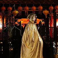 Vista 4 de Capa con capucha de mago de Halloween con capucha, bata de longitud completa para mujeres y hombres, disfraz de juego de rol, disfraz