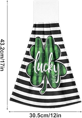 Miniatura 3 de Kcldeci Toallas de mano colgantes de trébol del día de San Patricio con lazo para colgar toallas de mano de trébol a rayas toallas de mano suaves y