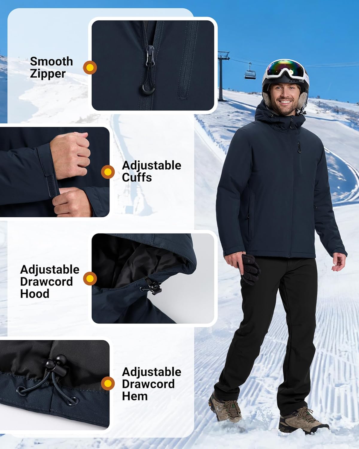 33,000ft Mens Warm Winter Jacket Hooded Lightweight Puffer Jacket Water Resistant Windproof Insulated Coats - Image 5