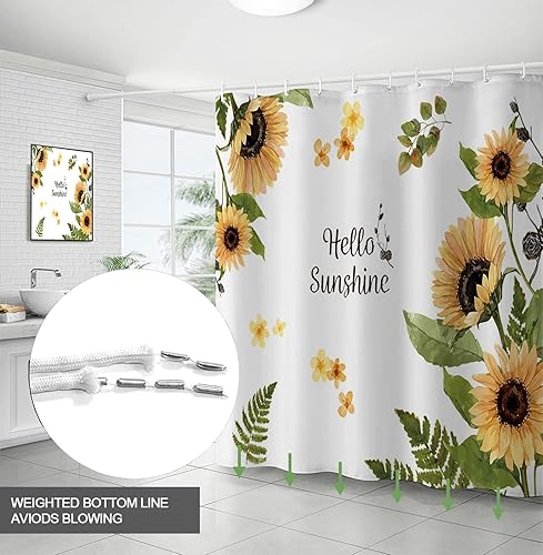 Miniatura 5 de Cortinas de ducha de girasol para bañeras, juego de cortinas de ducha de poliéster de tela floral con 12 ganchos, decoración de cortina de baño con