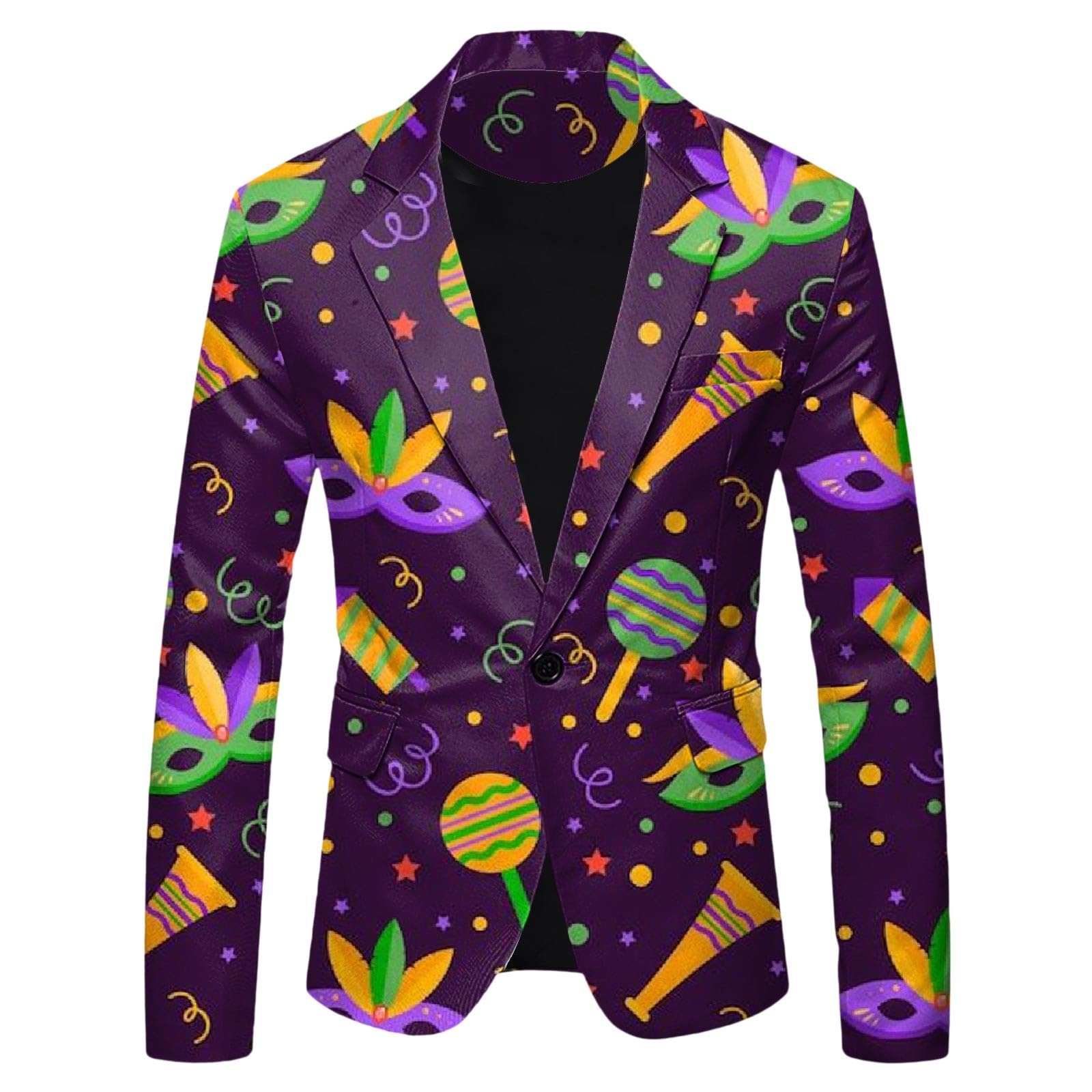 Anzug Herren Lustiger Masken Anzug Prom Suits Faschingskostüme Retro Party Jacke mit Bunten Drucken 60er Jahre Pop Art Style Outfit Slim Fit Anzughose Mardi Gras Karneval Kostüm