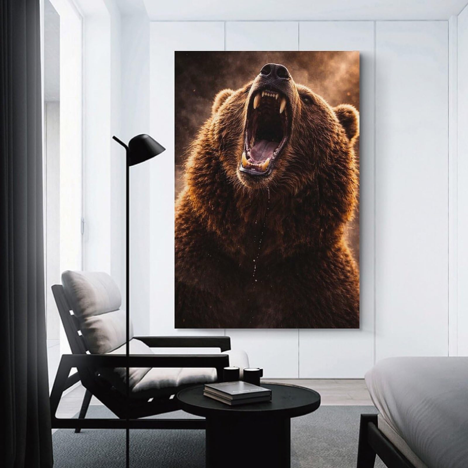 Junmoney Unframe-Style-21 Roaring Grizzly Bear Close-Up Hanging Wall Art 20X30inch(50X75cm), For Bedroom Walls, Guest Spaces Or Lounges, An Easy Wall Refresh For Bedrooms