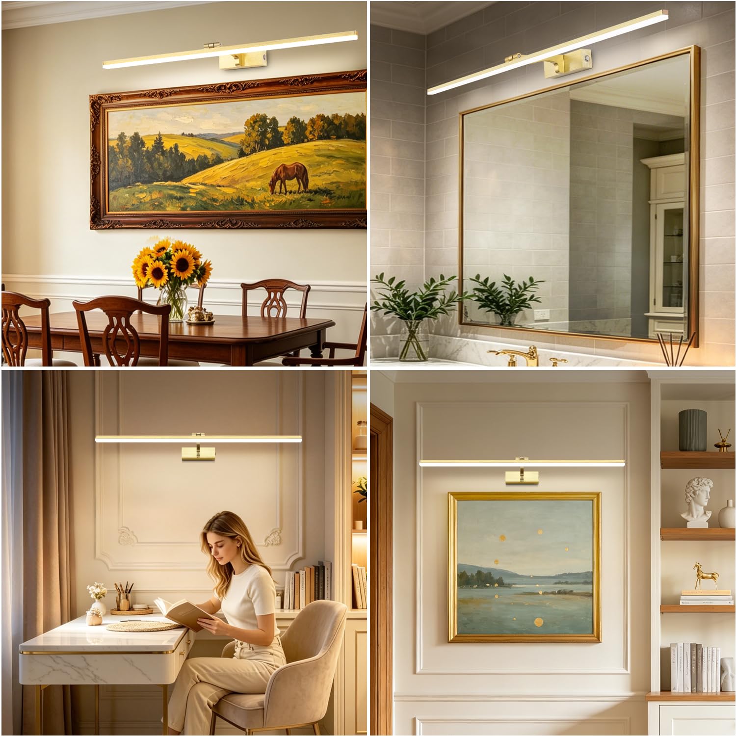 LED Lampada da Parete Temperatura Colore Regolabile, 80cm 16W Applique Illuminazione per Pareti Bagno Nero Spazzolato Luci da Esposizione con Testa Della Lampada Girevole Luci Lettura Faretti da Muro