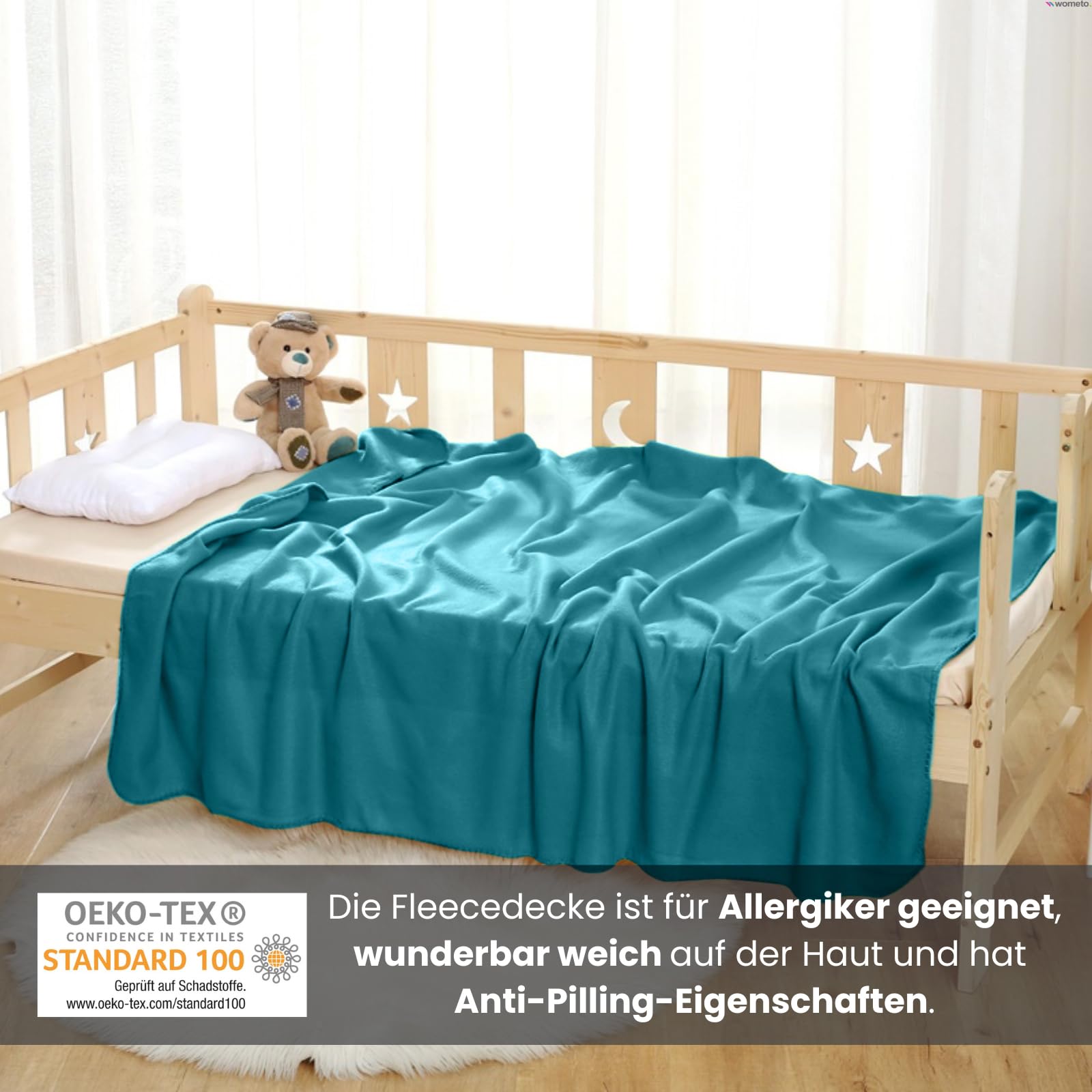 wometo 10er Set Polar Fleecedecke 130x160 Oeko-TEX ca. 400g türkis | mit Anti-Pilling und Kettelrand, im 10er Vorteilspack