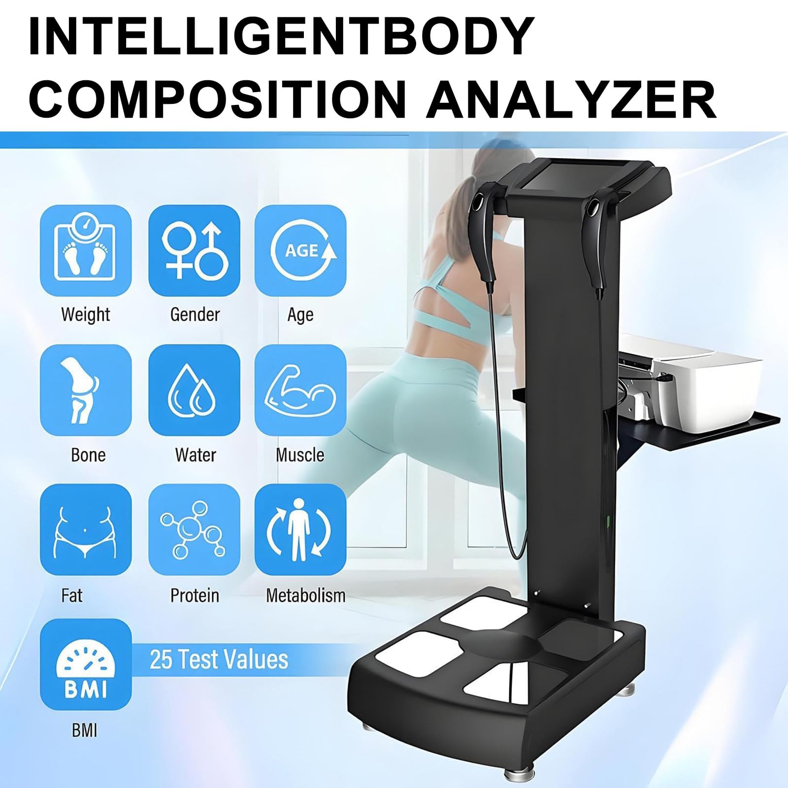 Analizzatore di Composizione Corporea Intelligente con Schermo HD Touch da 8 Pollici, Analizzatore di Bioimpedenza, Misurazione Precisa di Grasso, IMC, Peso E Massa Muscolare Black