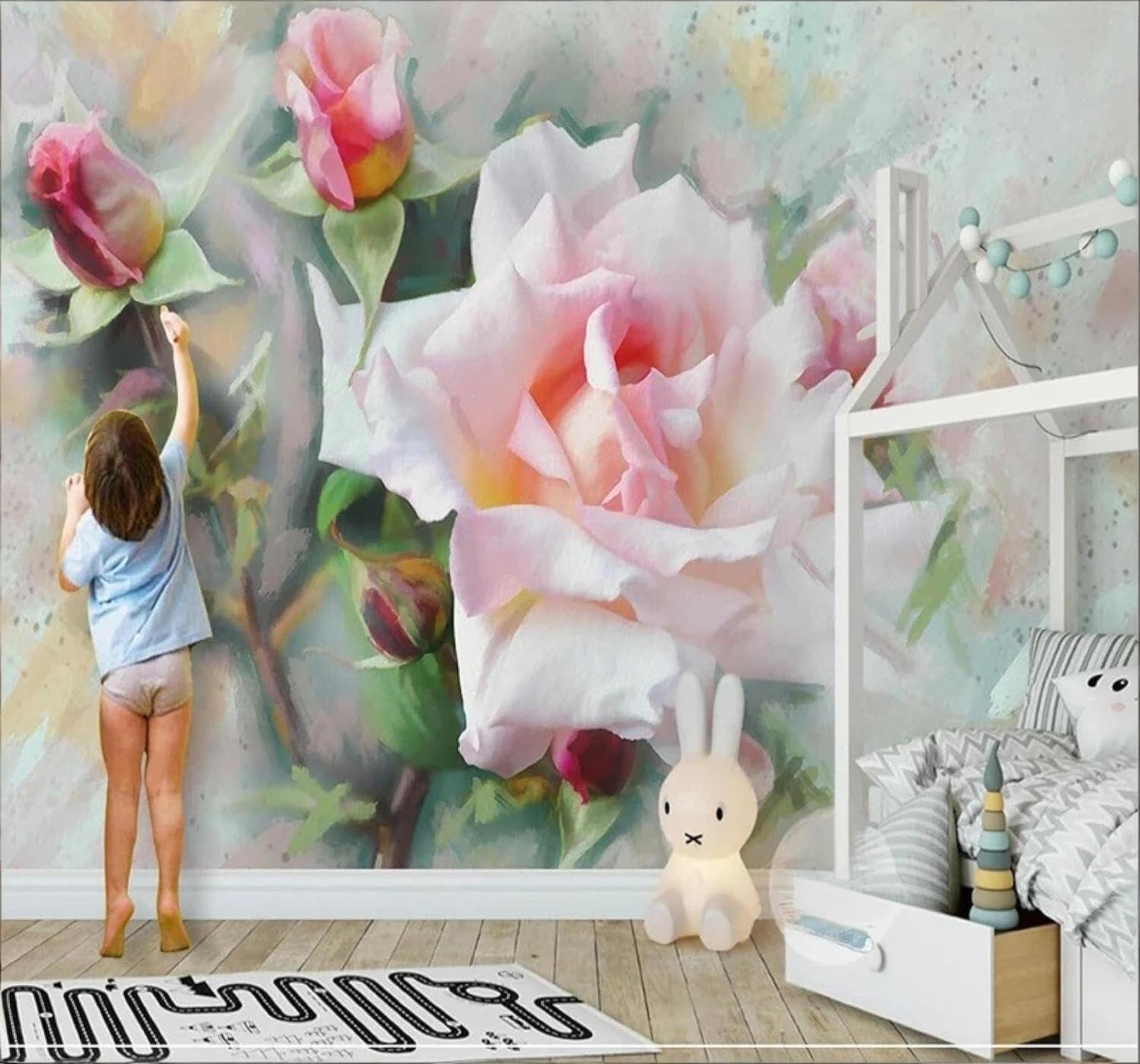 XLMING Minimalist Three Dimensional Beautiful Pink Roses 3D Wallpaper Luxury Home Dining Decor Paste Sofa Living Room The Wall for Bedroom Mural-430cm×300cm