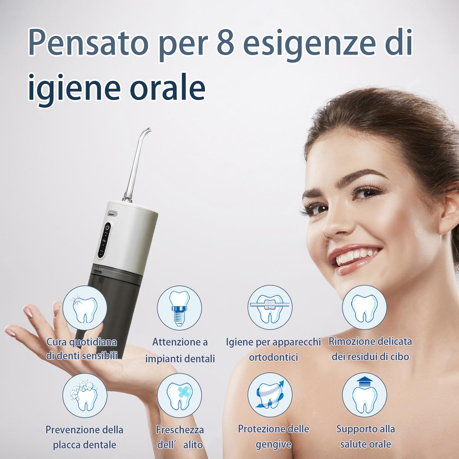 Irrigatore Orale Professionale Senza Fili per Casa e Viaggio – Idropulsore Dentale Portatile ad Acqua Ricaricabile Impermeabile IPX7 con 5 Ugelli Intercambiabili - Verde