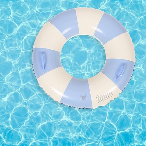 Miniatura 5 de Garneck Anillo de natación inflable de 32.3 pulgadas, diseño retro a rayas, flotante, flotadores de piscina con asas, anillos de PVC para adultos,