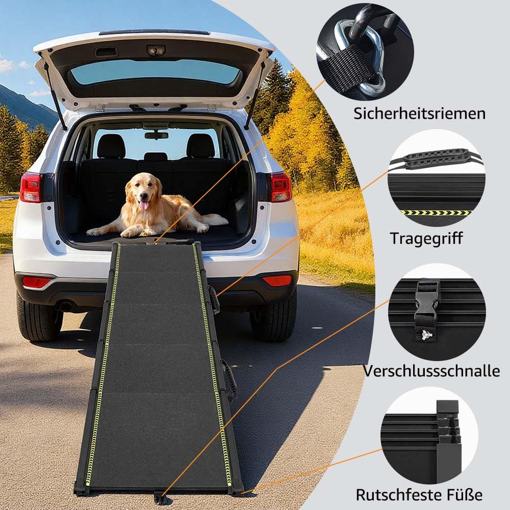Unipaws 190 cm extra Lange Hunderampe für Auto, SUV & LKW, ausziehbare tragbare Haustier-Treppenrampe mit Rutschfester Oberfläche, reflektierenden Streifen & sanfter Steigung für Hunde bis 68 kg