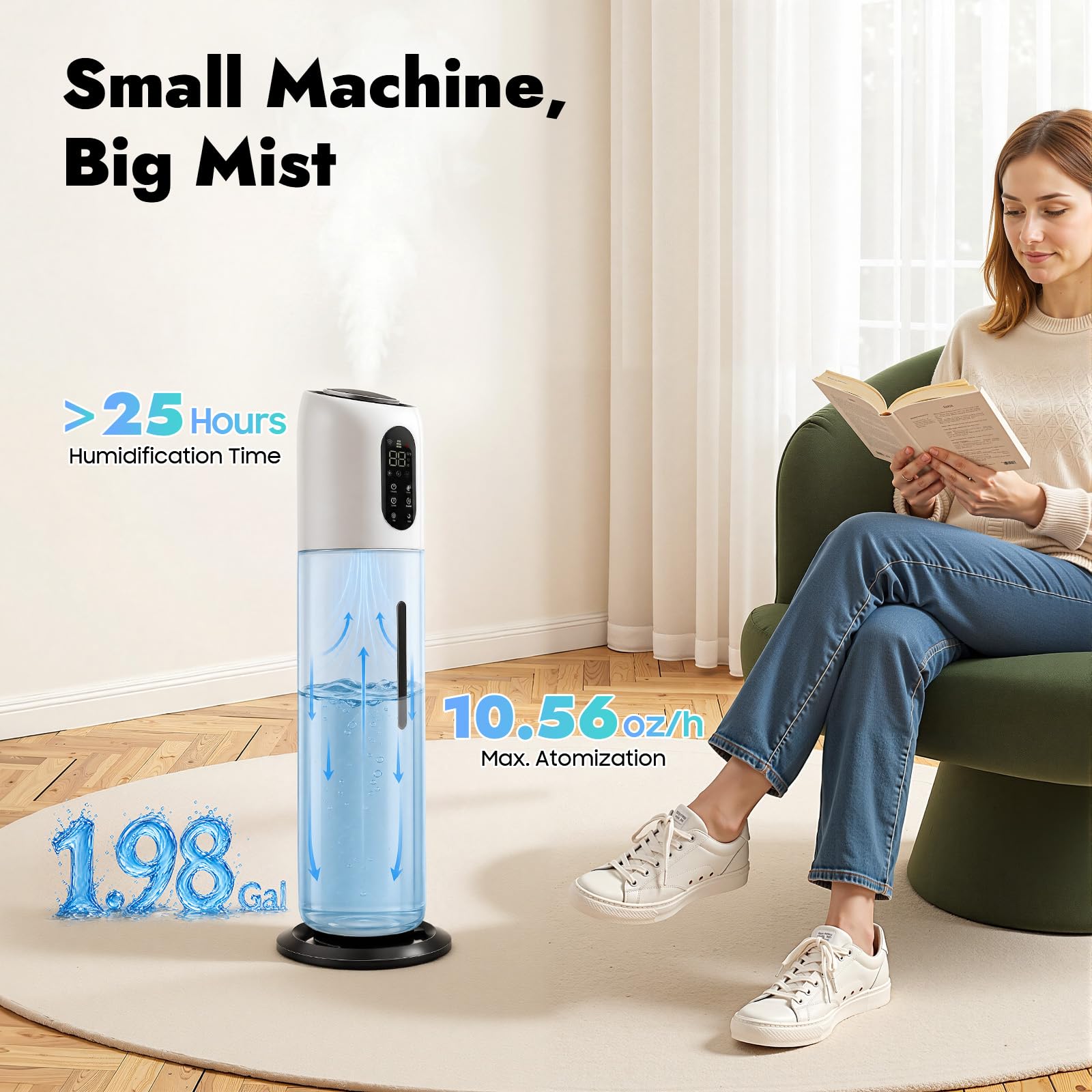 Humidificateur à ultrasons silencieux - Minuterie de 1 à 12 h - 3 niveaux