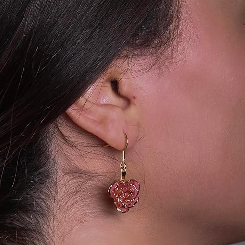 Miniatura 3 de Eternal Rose Pendientes colgantes de oro de 24 quilates con flor de rosa real para mujer