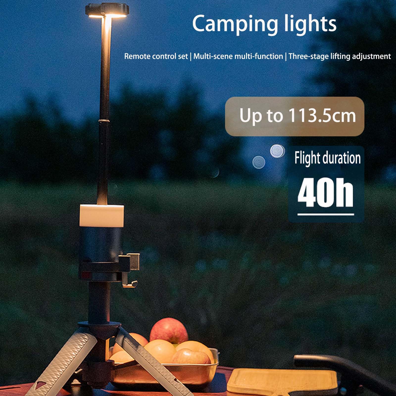 Luces telescópicas de camping, 6000 mAh, recargable, para aventuras al aire libre, batería de emergencia de hasta 40 horas con puerto de carga, luz de trabajo y modos RGB, control de botón de cinco