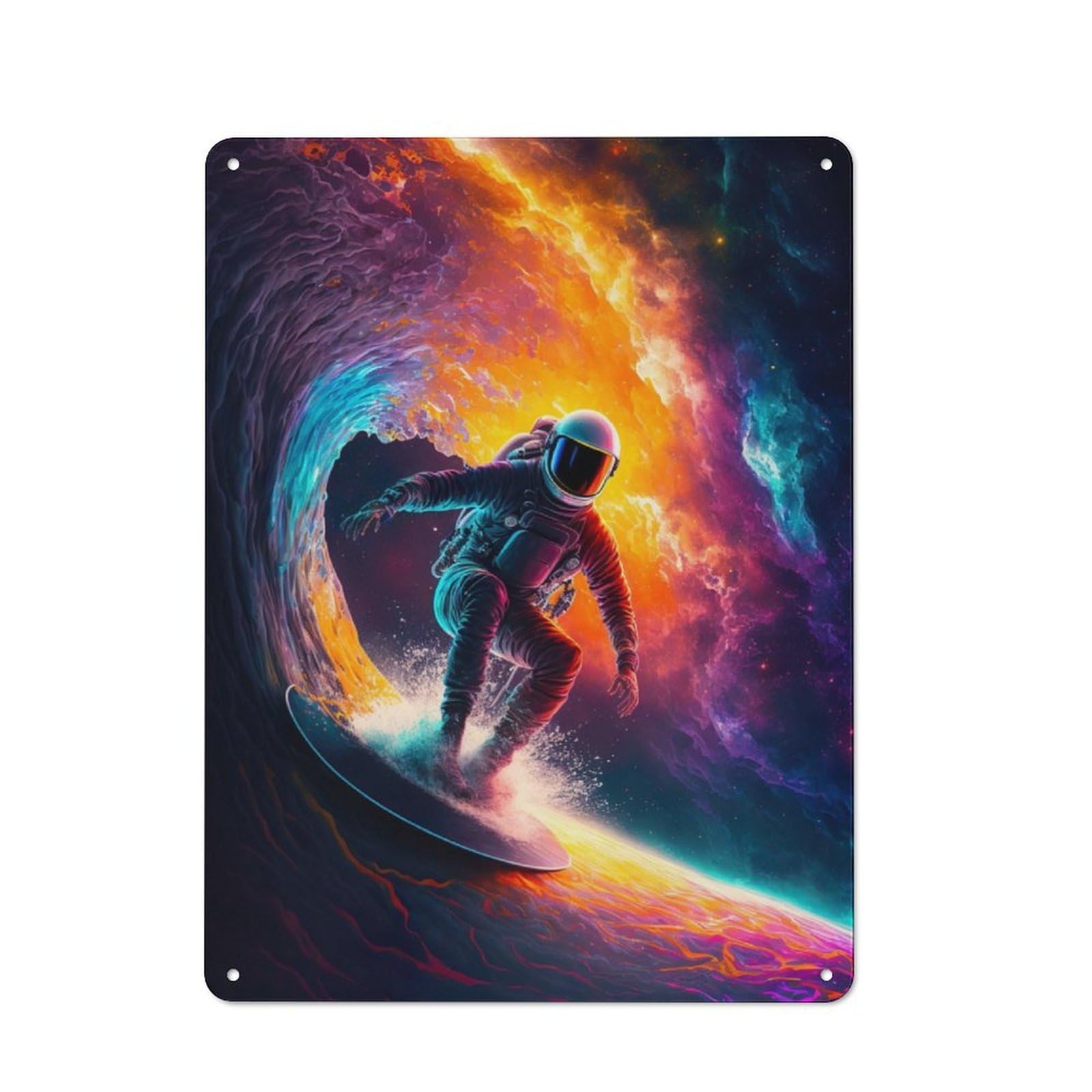Junmoney Surfing Astronaut Retro Metal Plaque 40X30cm Featuring For Garage Wall, A Winter Wall Decor Update For Workshop Decor Fans